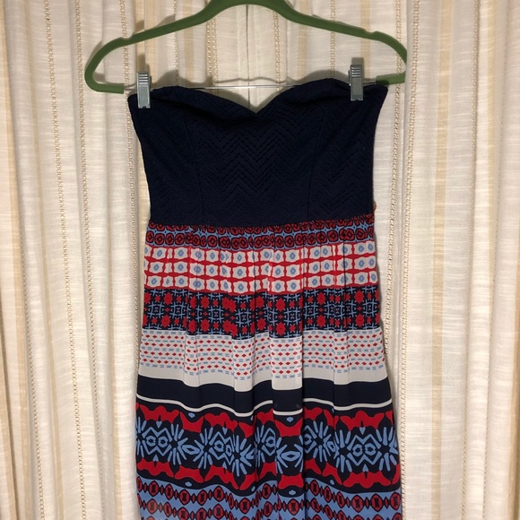 Strapless City Triangles Navy Blue Pattered Dress - Picture 5 of 6